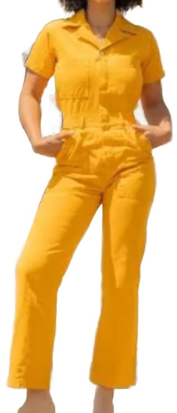 Big Bud Press Mustard Yellow 100% Cotton Twill Short Sleeve Jumpsuit Size S